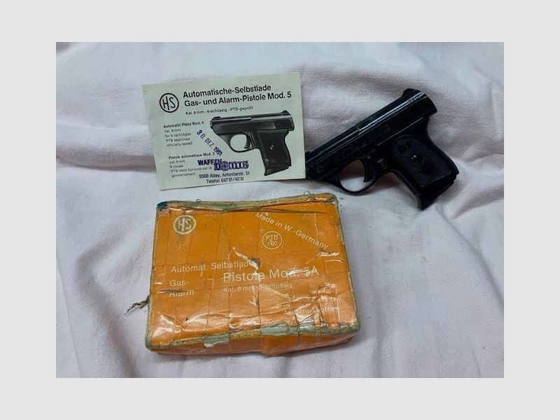 HS Gas- und Alarm-Pistole, Mod. 5, Kal. 8 mm, PTB Nr. 100, Taschenpistole 6-schüssig