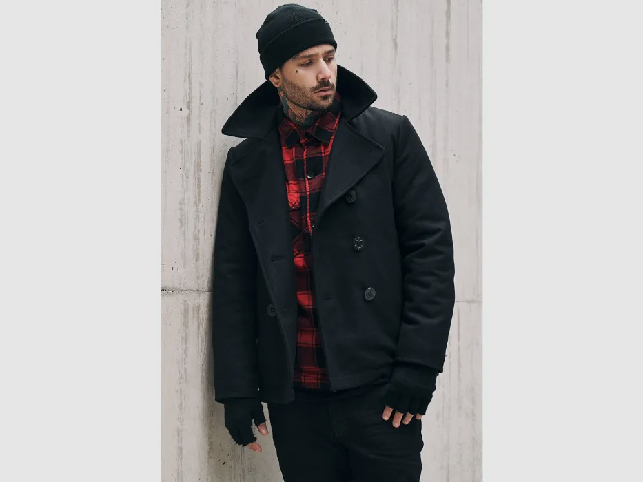 Navy Pea Coat Mantel, Schwarz, Gr. 5XL