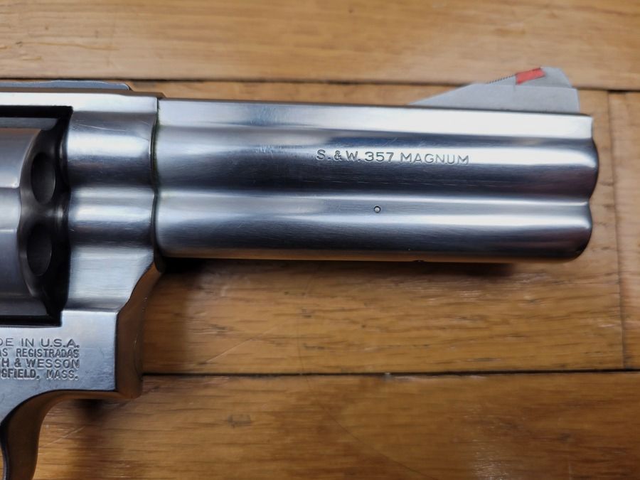 Schöner Smith & Wesson 686-3 – in .38SP & .357Mag – 4 Zoll – 6 Schuss – Edelstahl-Finish 80er Jahre – Monogrip HOGUE – TBE+, Bild 7 von 17