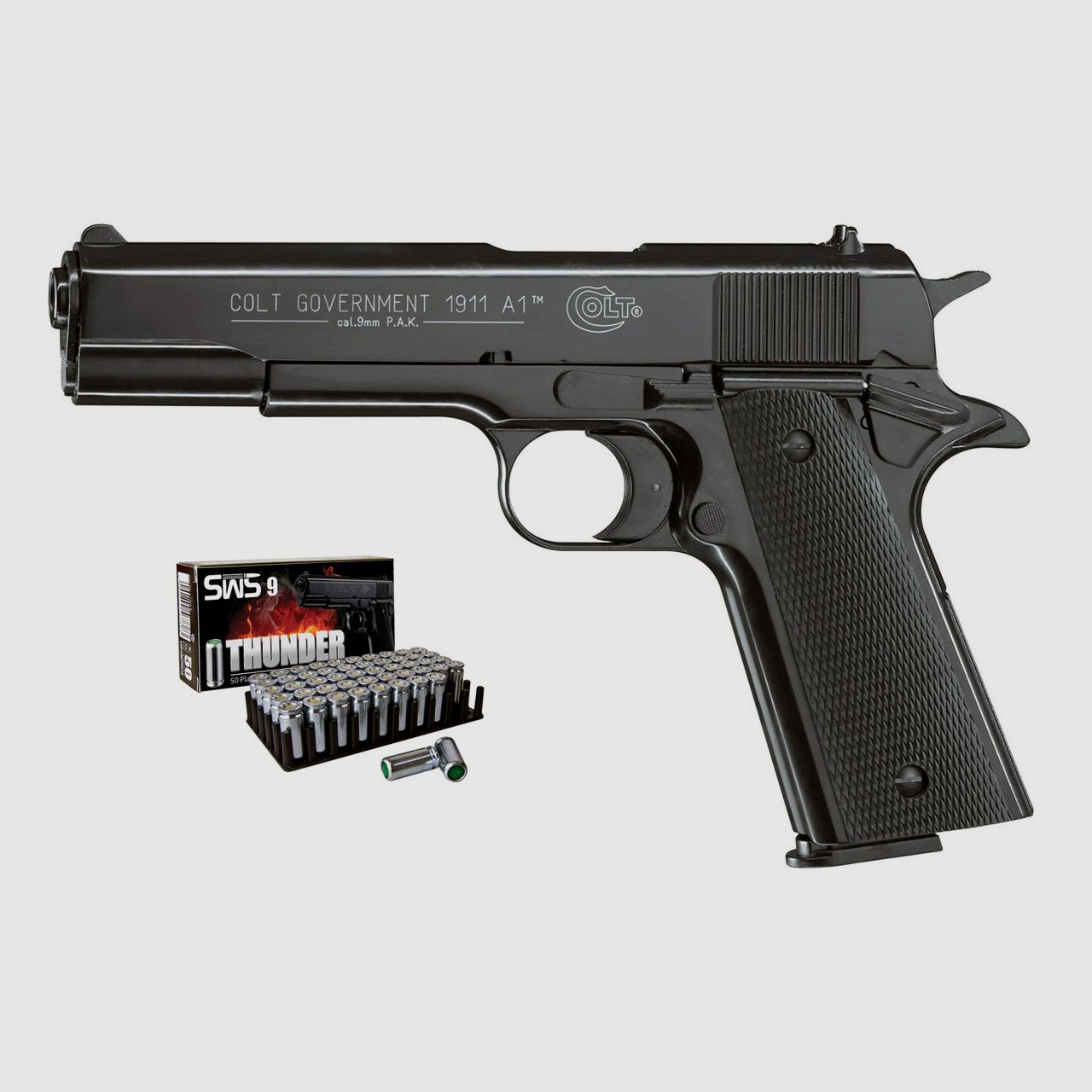 Schreckschuss Pistole Colt Government 1911 A1 schwarz Kaliber 9 mm P.A.K. (P18) + 50 Schuss