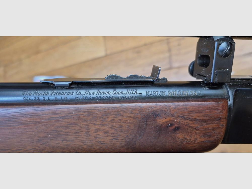 Très belle carabine à levier sous garde Marlin Golden 39A – Calibre 22LR – 10 coups + 1 en 22LR – Très belle fabrication « JM » de 1962 – démontable ou « Take-down » – Rayures micro-grooves – État mécanique et esthétique superbe – Montage acier avec lunette Monope X2.5 à réticule N°1 – Arme d&rsquo;amusement et petite chasse magnifique – TBE++, image 44 sur 47