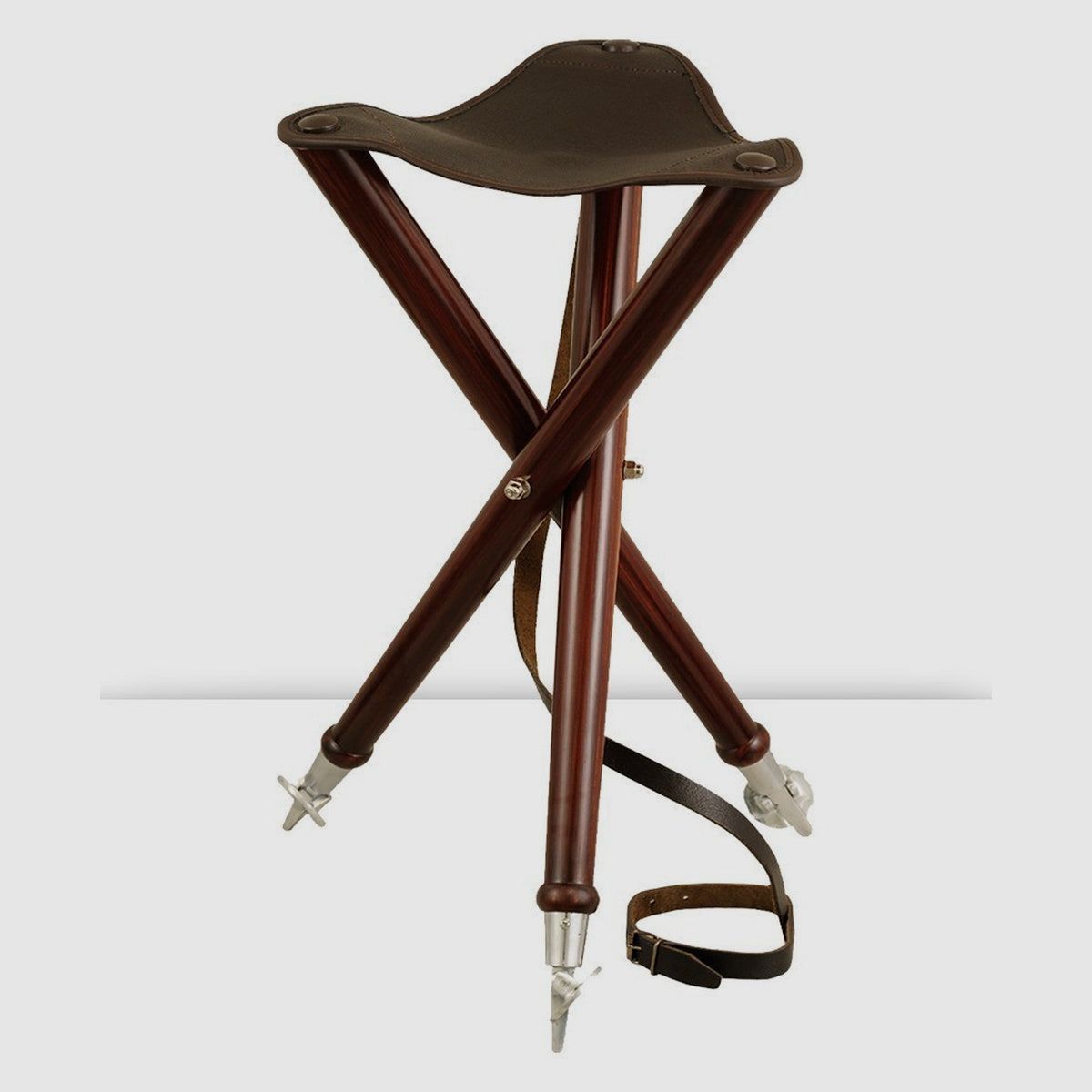 Hocker Holz und Leder - 3 Beine - Stahl, Bild 1 von 3