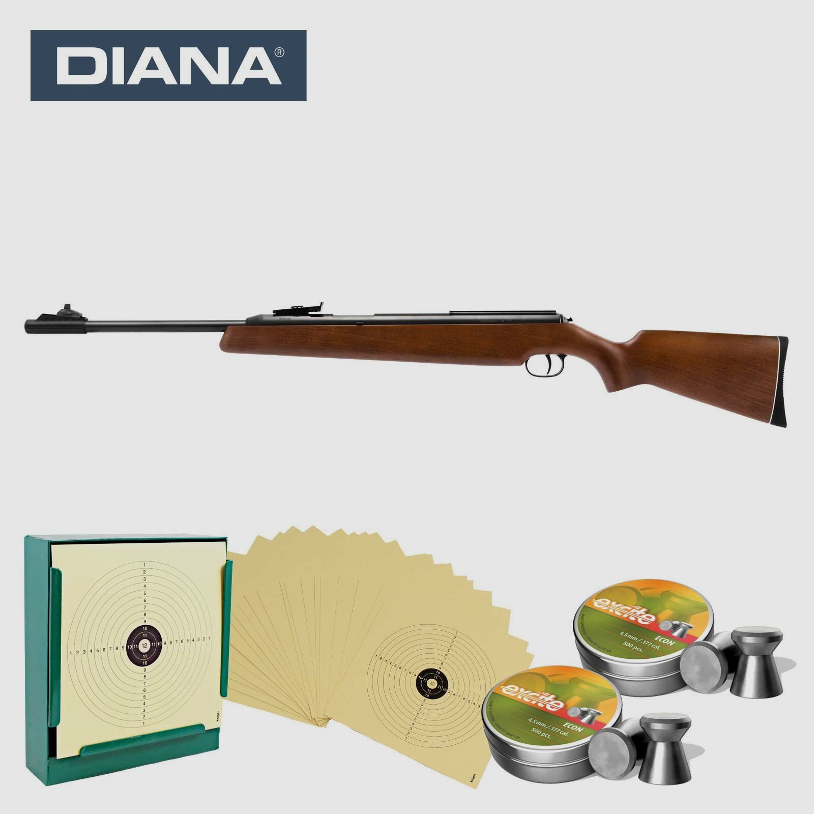 SET Diana 48 Seitenspanner Luftgewehr Kaliber 4,5 mm Diabolo (P18) + 1000 Diabolos + 100 Scheiben + Kugelfang