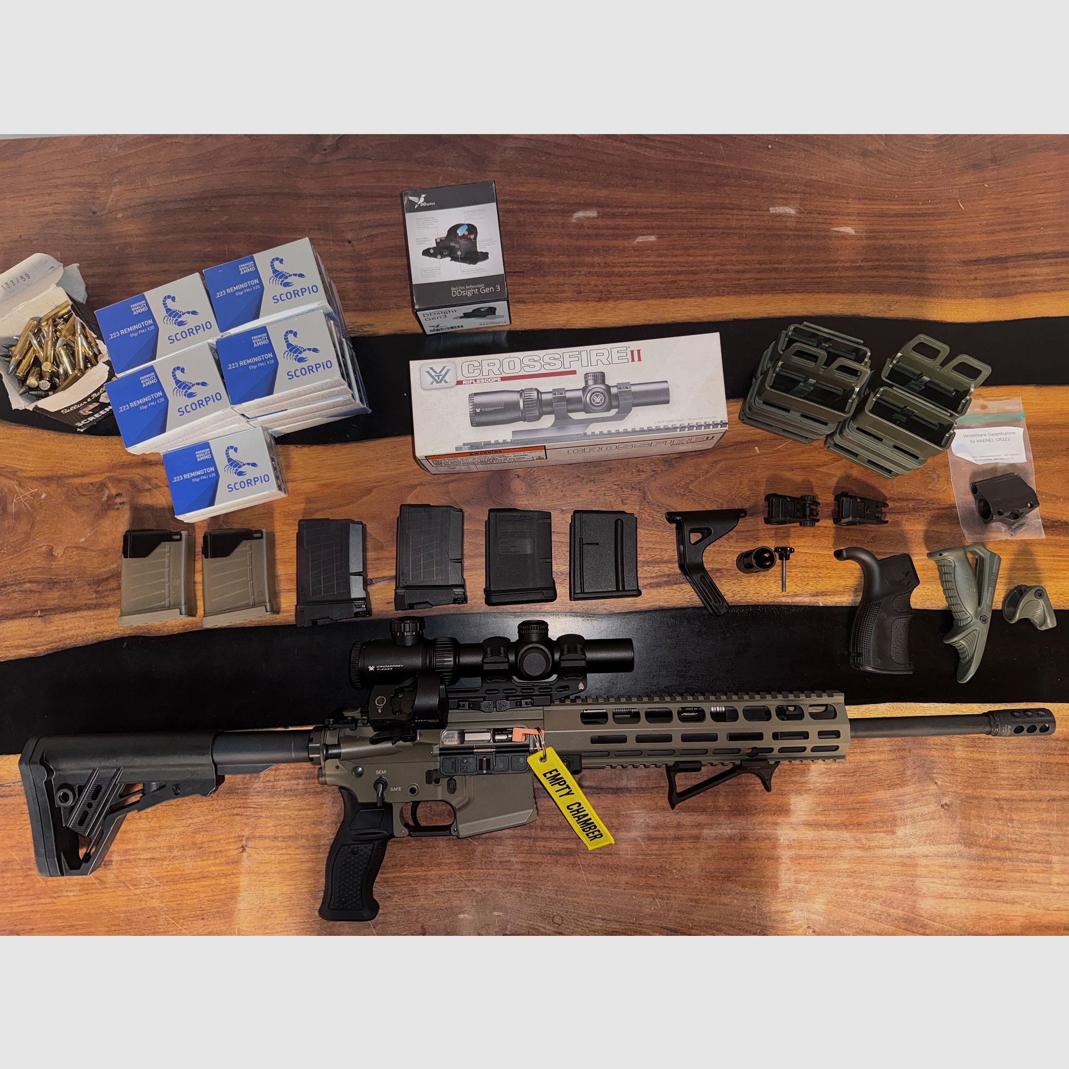 Haenel CR 223, 16,5" – match trigger – incl. scope + red dot + magazines + adjustable gas system + ATec muzzle brake