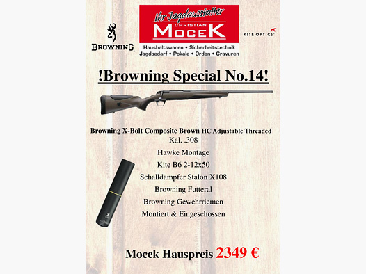 Browning X-Bolt Composito Marrone HC Regolabile Filettato, con Kite B6 2-12x50