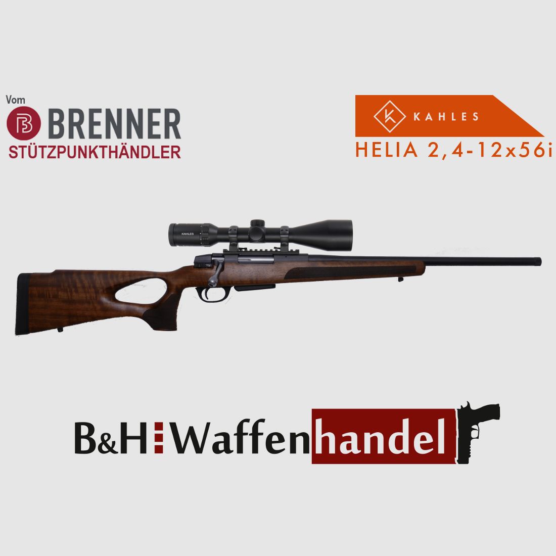 Neu: Brenner Komplettpaket BR20 Lochschaft mit Kahles Helia 2.4-12x56i fertig montiert Jagd Büchse Komplettset (BestNr.: BR20LSP11)