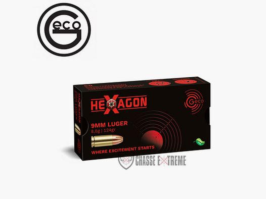 50 Munitions GECO cal 9mm LUGER 124gr Hexagon