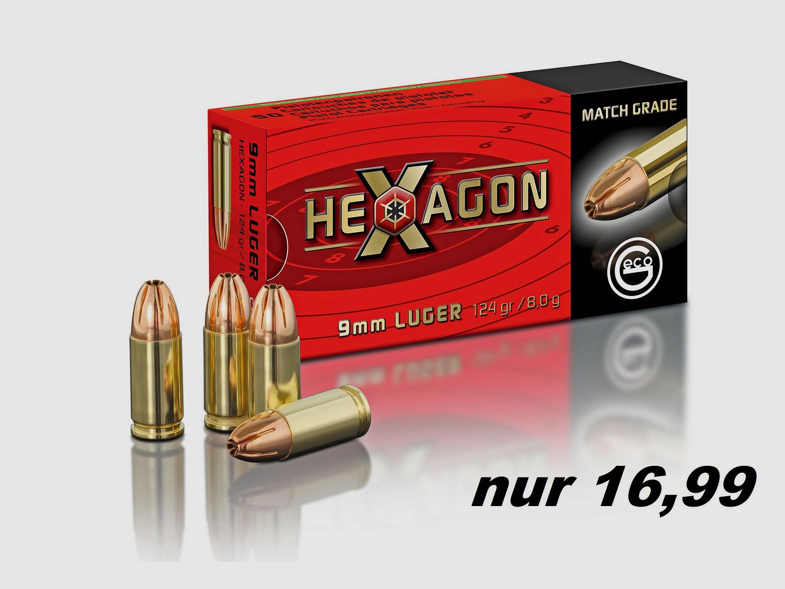 GECO HEXAGON 9mm Luger 9 mm 124gr °°°°°°°°°°°°°°°°°°