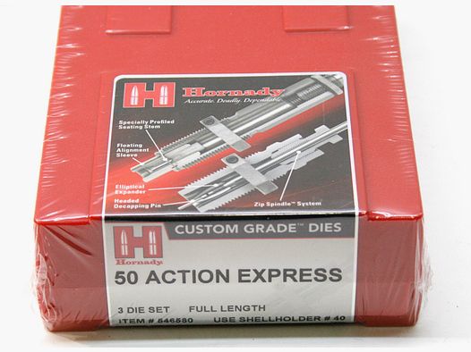 1x HORNADY 3-Die-Set FL Matrizensatz S-II Custom Grade #546580 Full Length .50 ACTION EXPRESS 50 AE