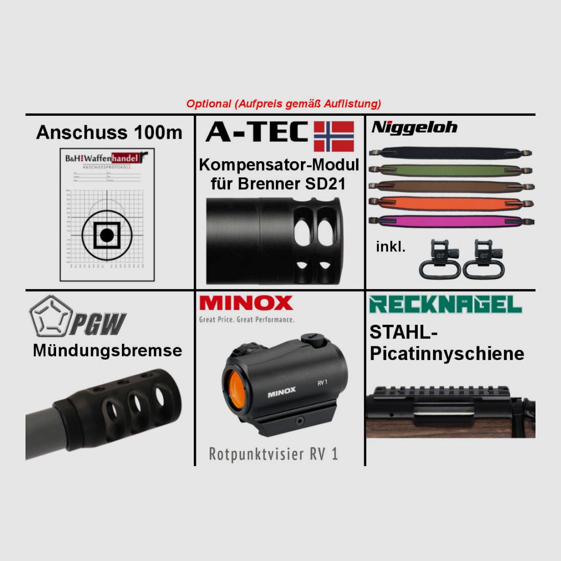 Bergara B14 B&H Prohunter Flex LINKS Lochschaft mit Falke 3-12x56 fertig montiert / Optional: Brenner Schalldämpfer