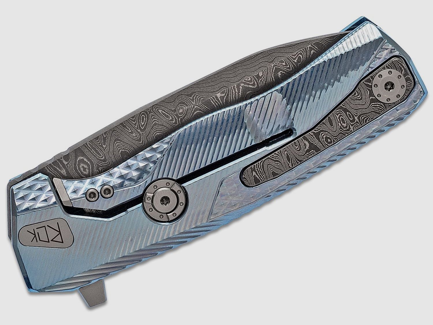 ROK DD BL, Nichols Scrambled Damascus-Klinge, blauer Titangriff | 97319