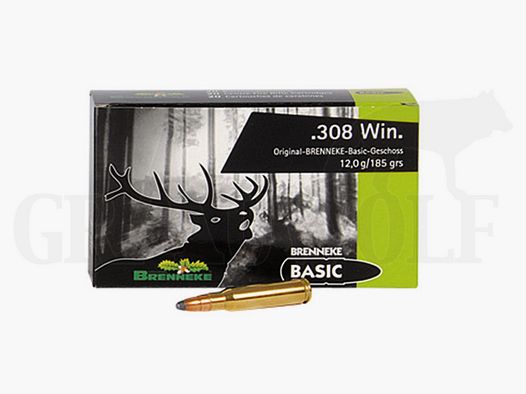 .308 Winchester 185 gr / 12 g Brenneke Basic Cartuchos de Punta Blanda 20 Piezas