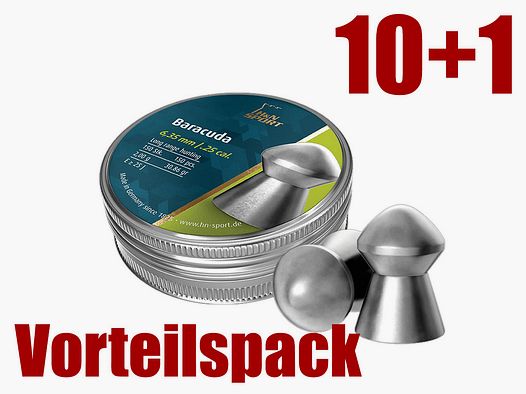 Vorteilspack 10+1 Rundkopf Jagd Diabolos H&N Baracuda Kaliber 6,35 mm 2,00 g glatt 11 x 150 StĂĽck