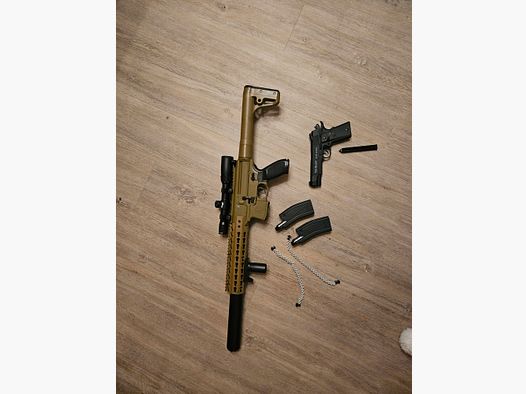 SigSauer MCX CO2 air rifle + Red Alert RF - 1911 CO2 blowback