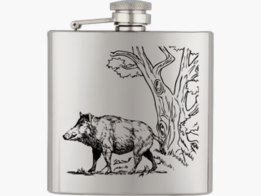 Hunting stainless steel flask with boar engraving