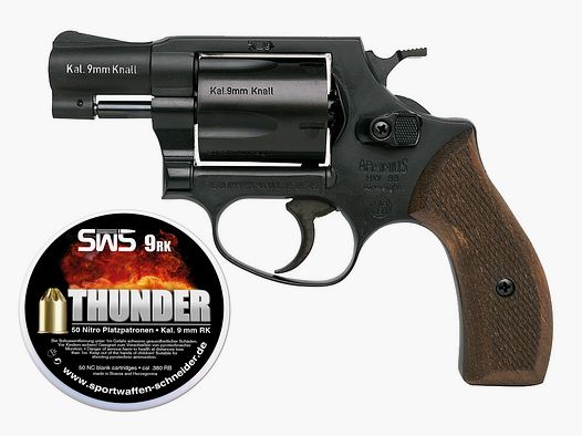 Schreckschuss Revolver Weihrauch Arminius HW 88 Super Airweight schwarz Holzgriffschalen Kaliber 9 mm R.K. (P18)+ 50 Schuss