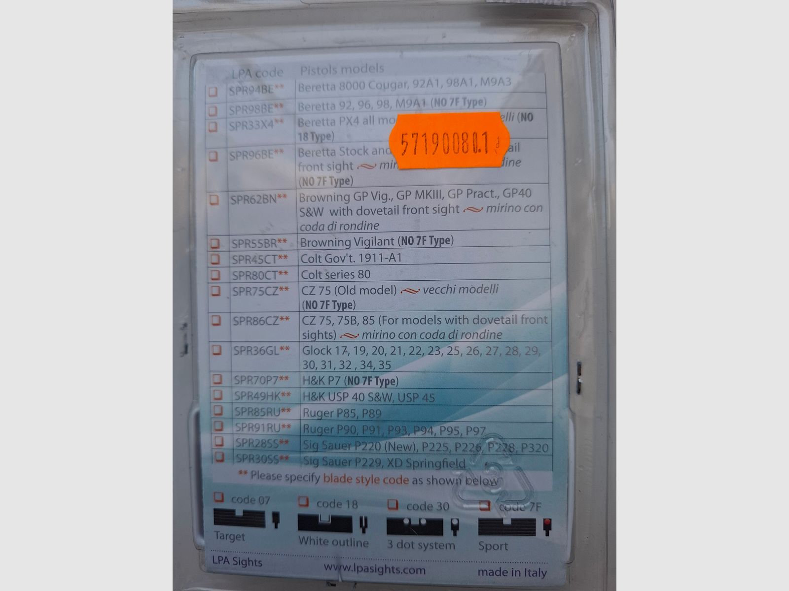 LPA Sights/ Sports adjustment for pistols. Fits almost all pistols. NEW