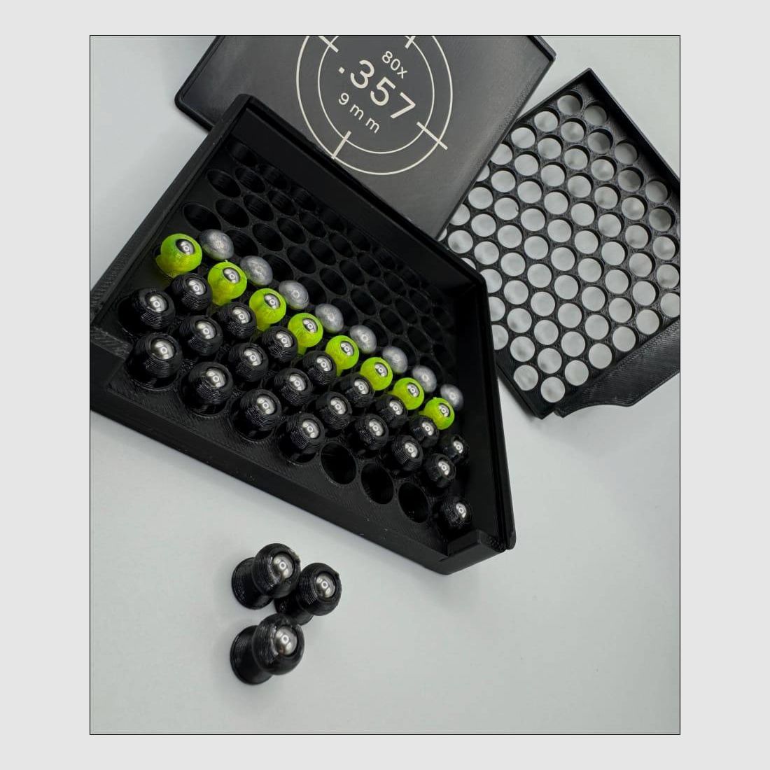Diabolo-Box für 80x .357 / 9 mm (Luftdruck Diabolos) – Praktisch, stapelbar, wiederverwendbar. Matchbox
