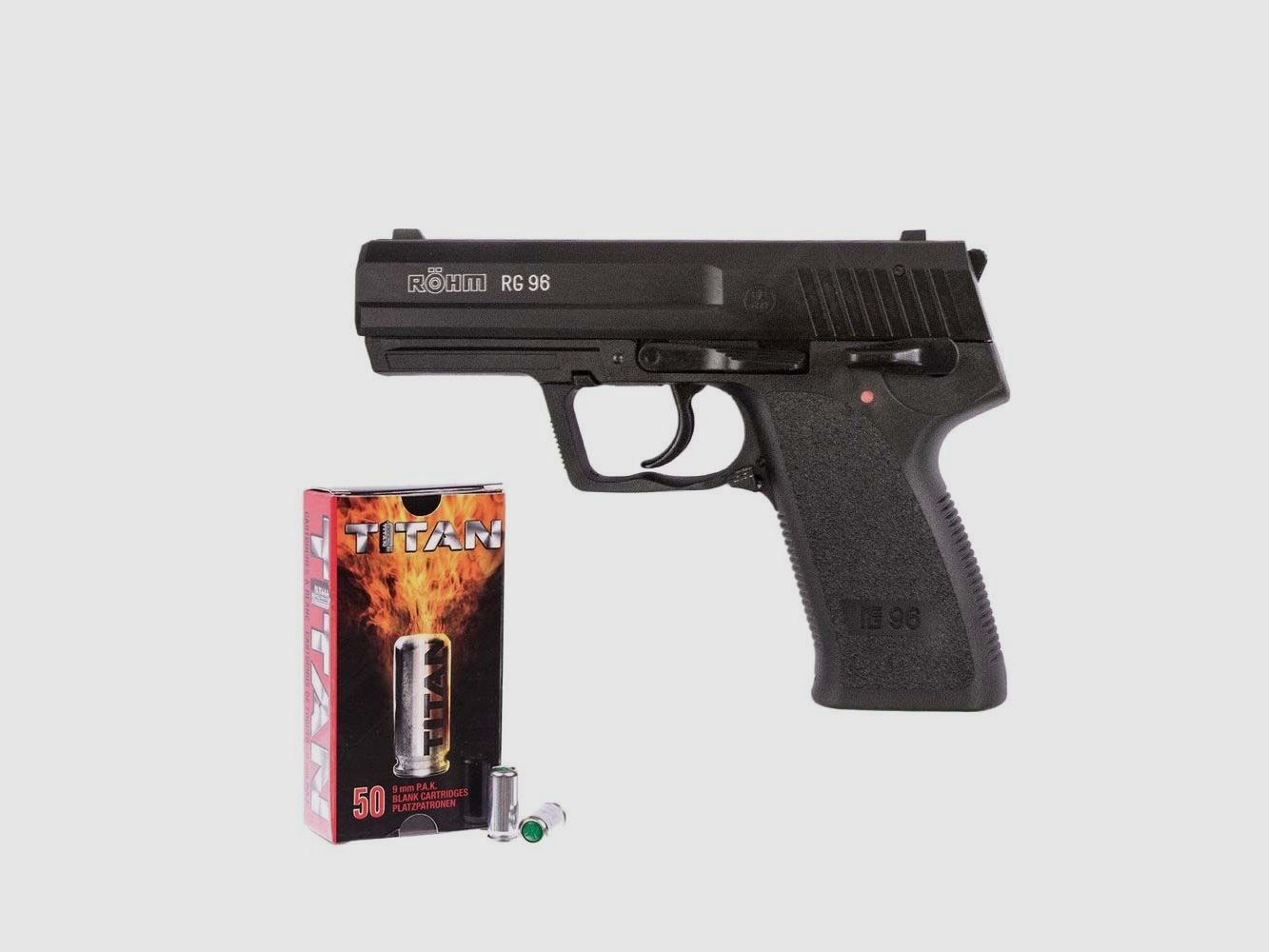 Pistolet à blanc Röhm RG 96 bronzé avec 50 cartouches à blanc incluses