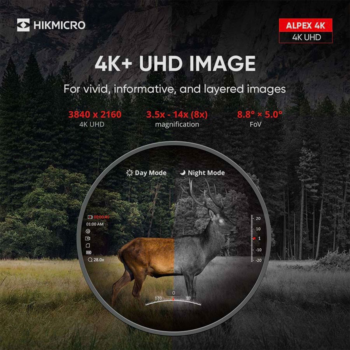 OPTIK – HIKMICRO – ALPEX 4K LITE | A40E | Digitales Tag- und Nachtsichtzielfernrohr / TASCHENLAMPE UND MONTAGE INBEGRIFFEN, Bild 7 von 7