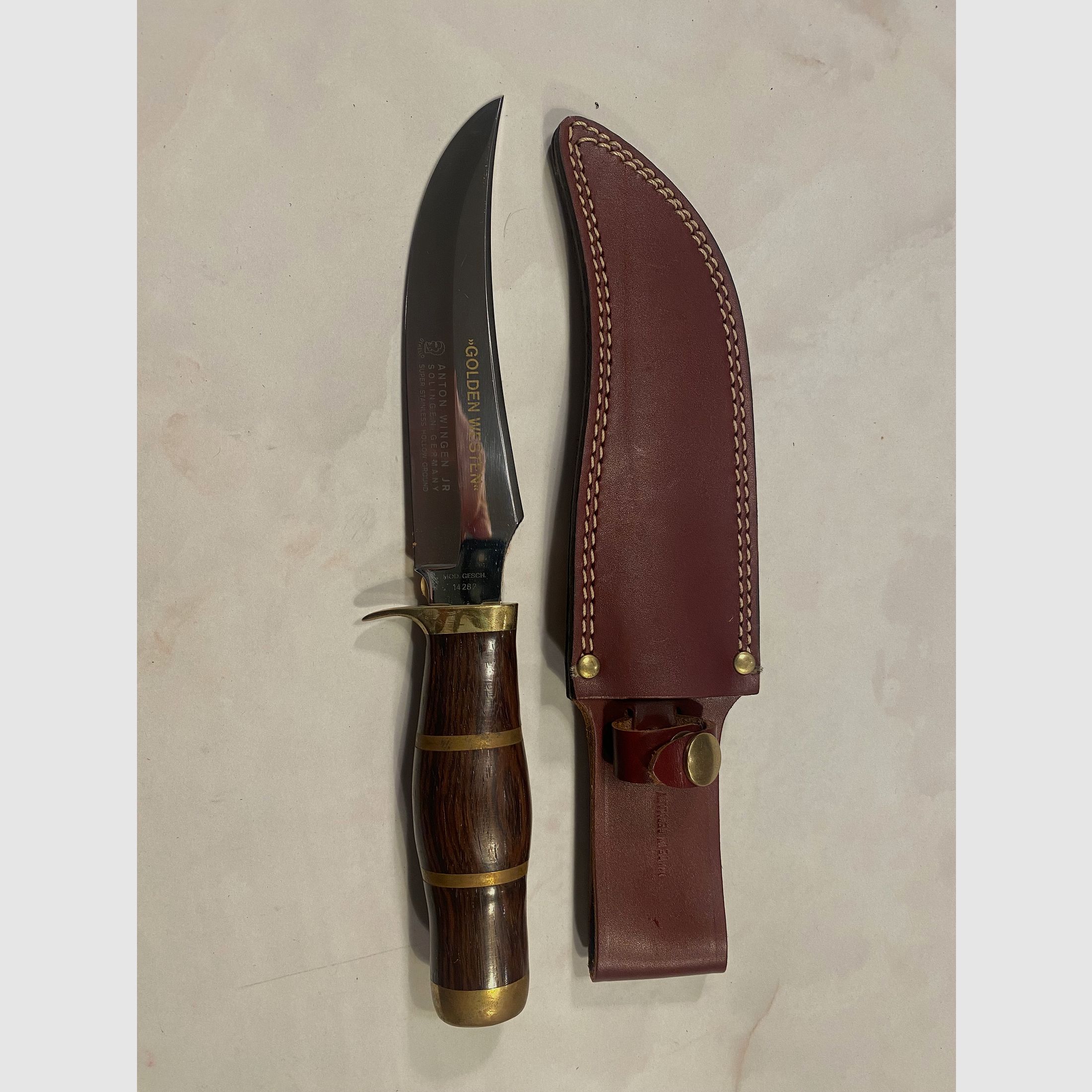Anton Wingen Jr. „Golden Meister“ Jagdmesser – Solingen – mit Lederscheide