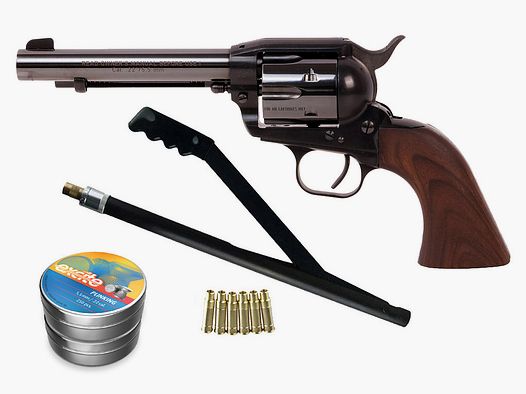 LEP Druckluft Revolver ME Single Action Army 5,5 Zoll Kaliber 5,5 mm (P18) + Handpumpe LEP Patronen Diabolos