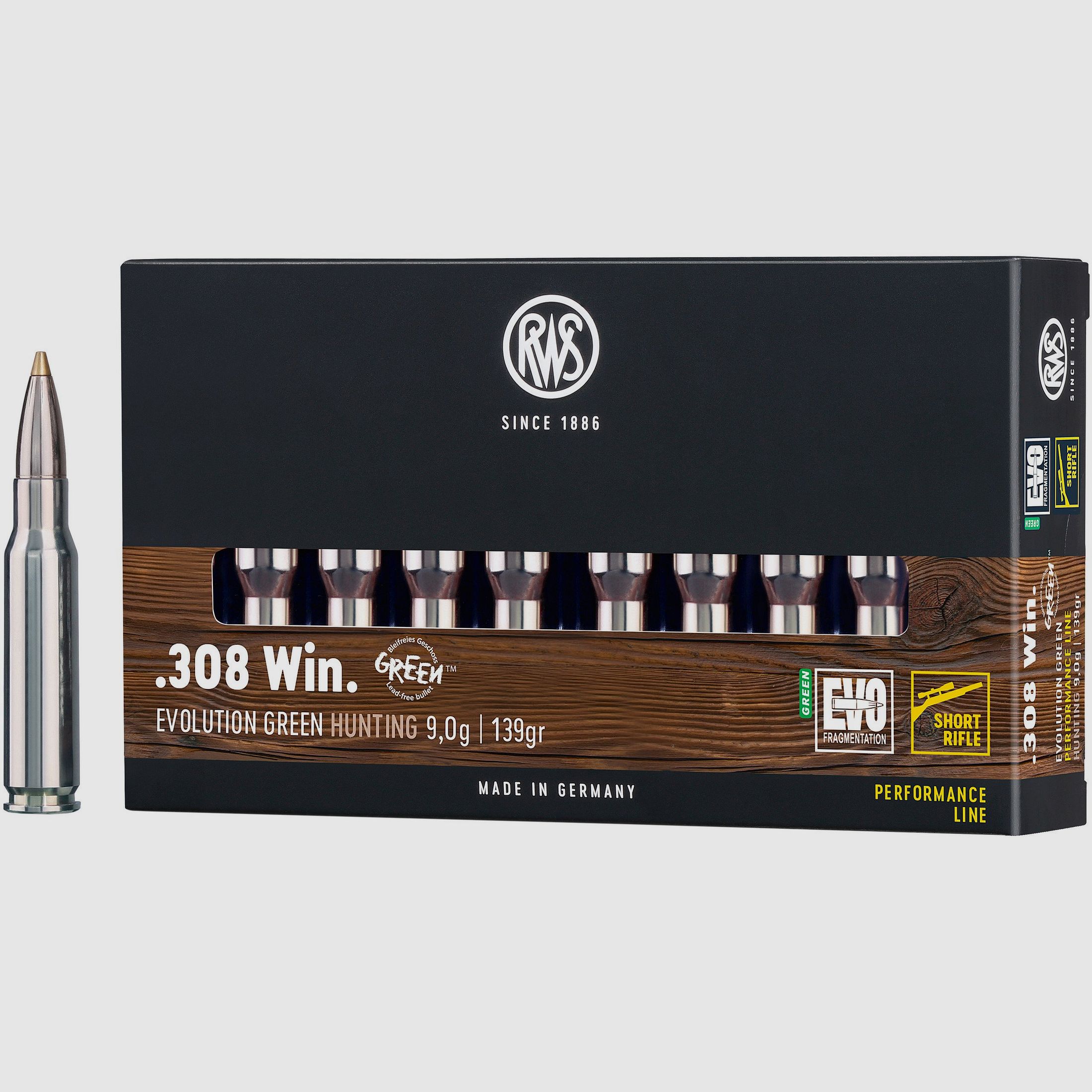 RWS Cartouches de fusil Evolution Green Short Rifle .308 Win. 139 grains