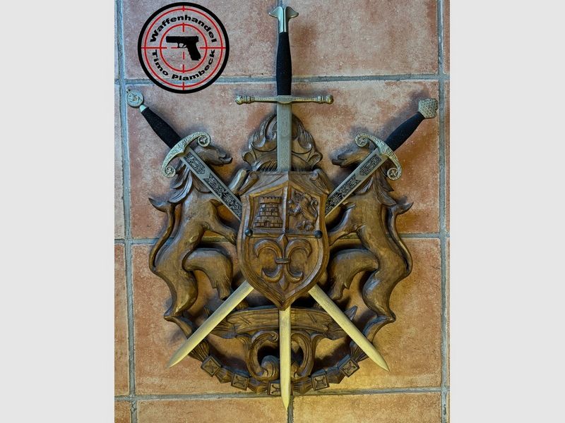 Spanisches Wandschild / Wappenschild mit drei Schwertern von Toledo