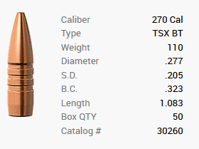 Barnes Bullet .270/.277 110GR TSX BT 50 pieces