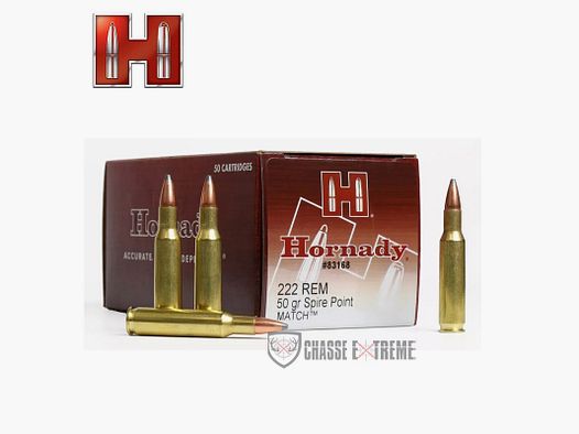 50 Patronen HORNADY Kal. 222 Rem 50Gr Sp Match