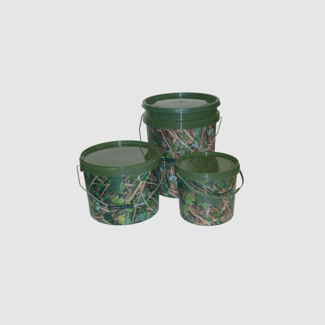 Futtereimer mit Deckel - Rund - 10 Liter - Camouflage (Motiv Waldboden)