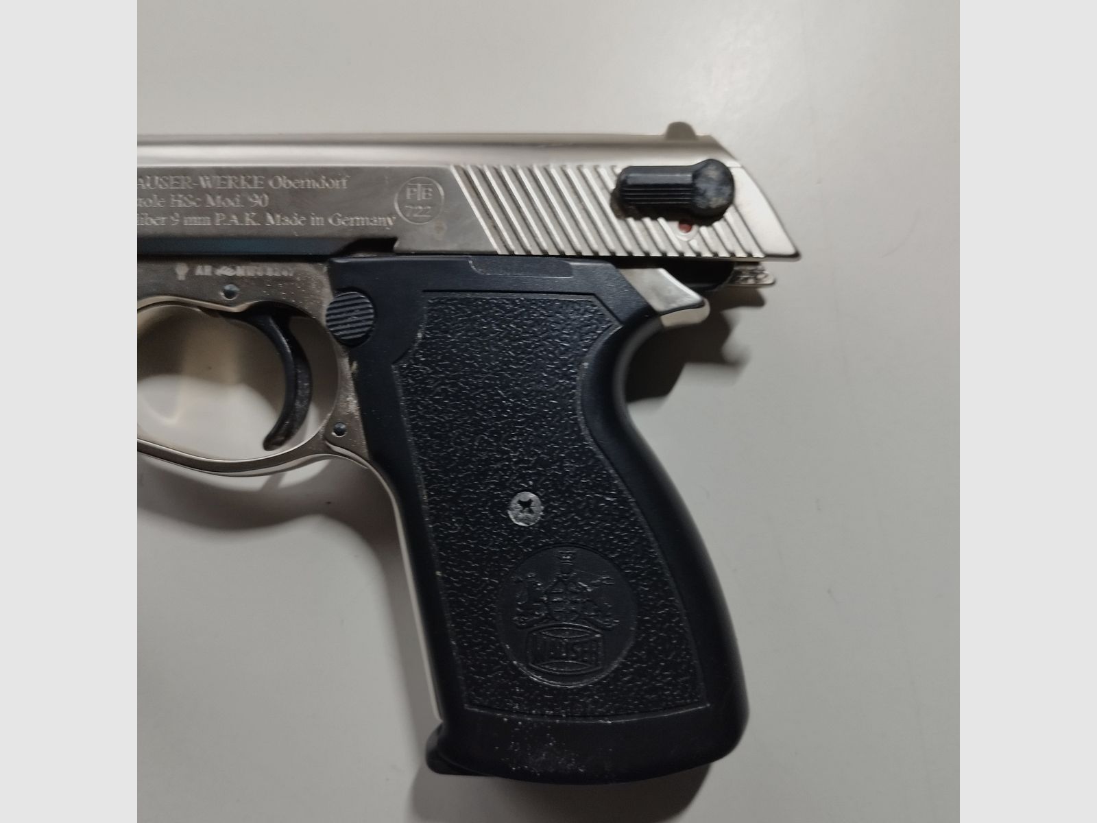 Mauser blank firing pistol HSc Mod. 90 nickel-plated caliber 9 mm P.A.K. Rare PTB