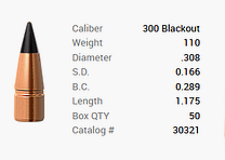 Barnes bullet .30/.308 110GR M/LE Tac-TX FB 50 pieces
