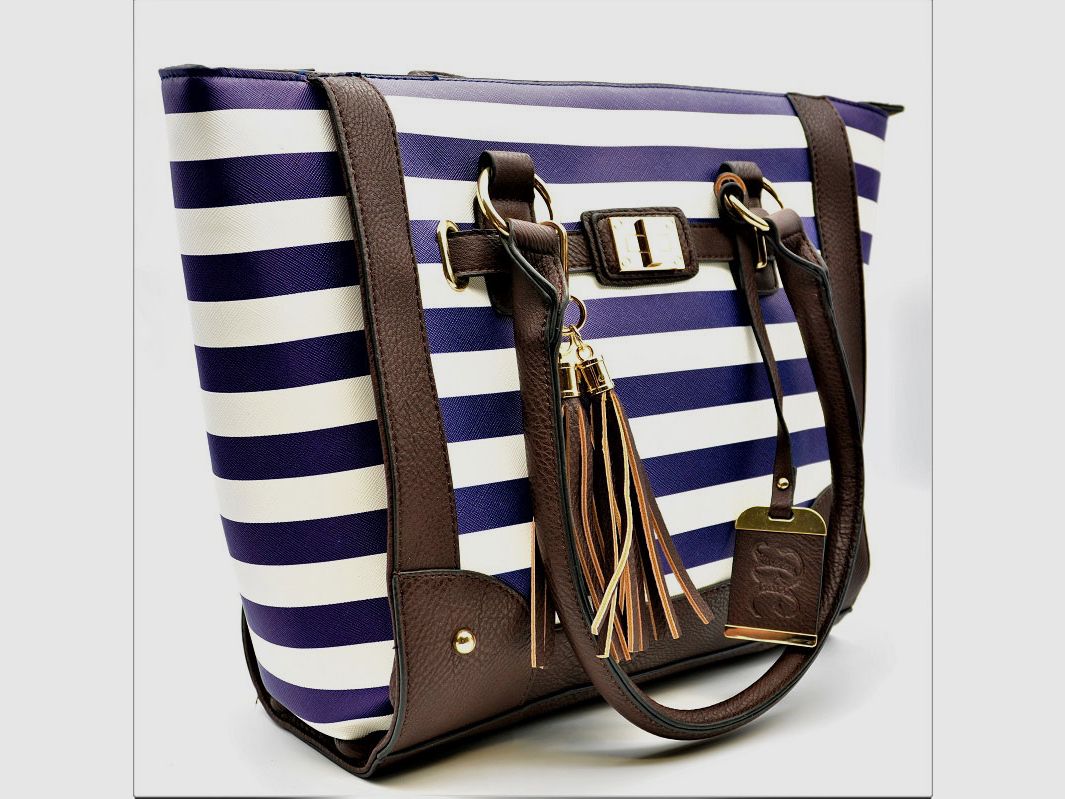 BDP Tote Purse Style Stripe 17"x12"x5" Bulldog, Bild 2 von 6
