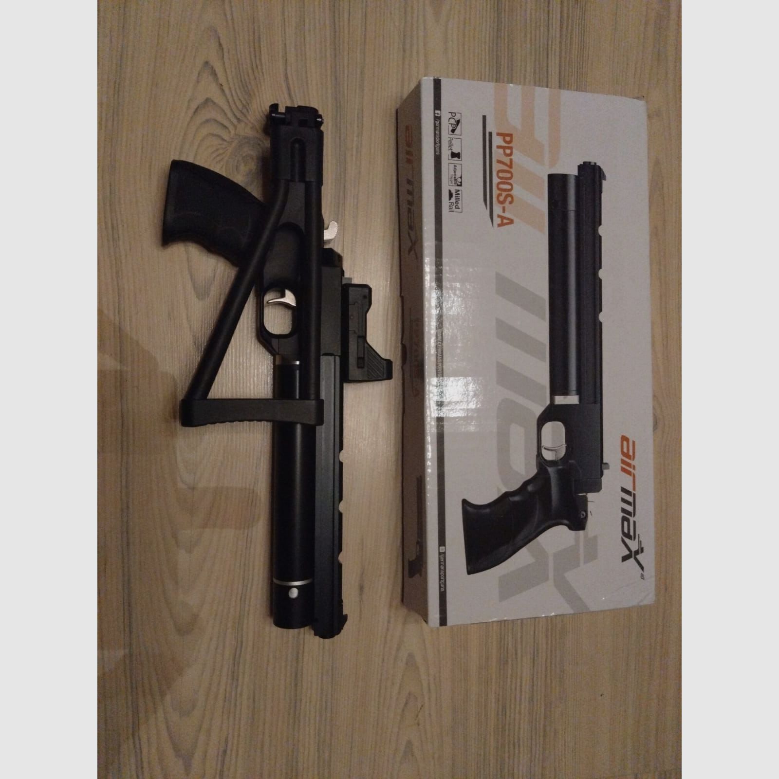 Pressluftpistole airmaX PP700S-A, Kaliber 5,5mm + Klappschaft + DOT