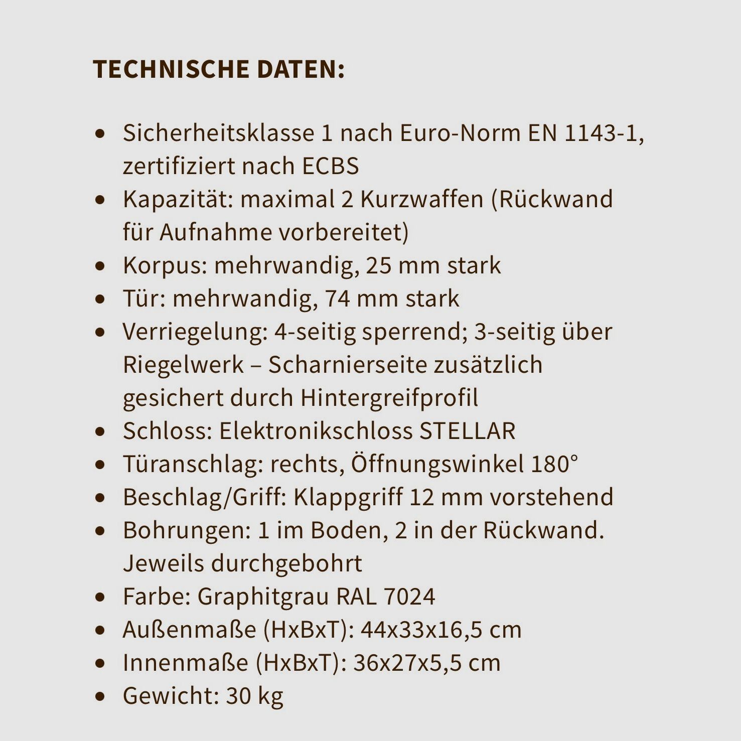 Armoire à pistolets Armoire à armes Classe 1