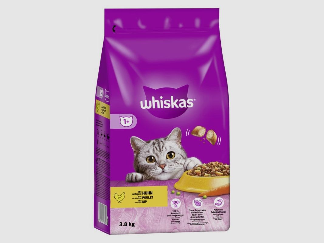 Whiskas Katzen Trockenfutter Adult 1+ Huhn 3 x 3,8 kg