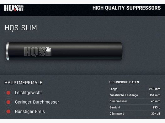 HQS Schalldämpfer SLIM Kaliber 6,5mm inklusive Adapter Ohne