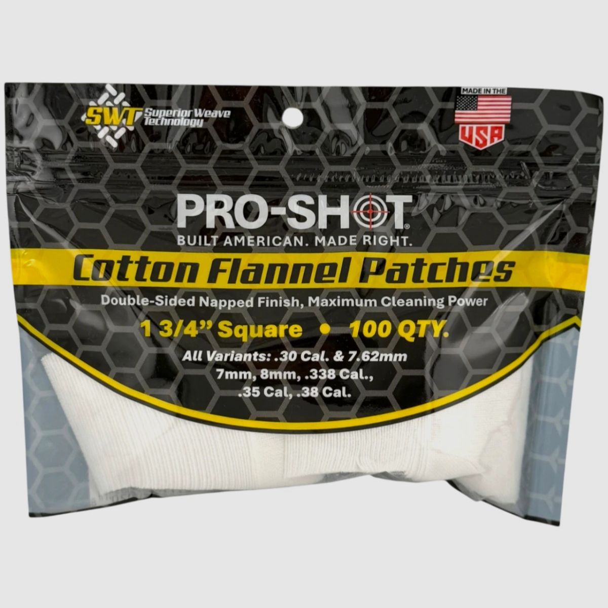 PRO SHOT 1 3/4" QUADRATISCHE BAUMWOLL-PATCHES .270 - .38 KAL 100 STÜCK