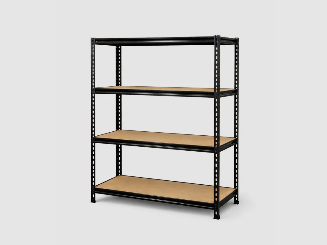 Schwarzes Regal 4 Ebenen 120x60x180cm - Tragfähigkeit 300kg pro Regal - Stahl & MDF, Bild 2 von 5