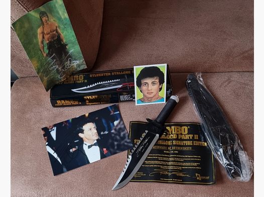 Orig.Signatur von Silvester Stallone von 1997 auf Foto +Messer Signature Edition