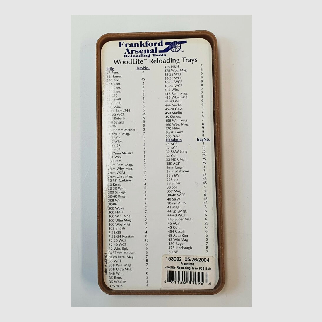 Frankford Arsenal Reloading Tools Frankford Woodlite Reloading Tray, #5S, 50 Rounds