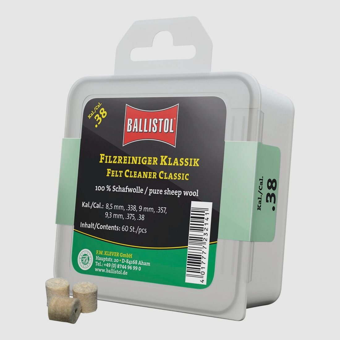 BALLISTOL Czyścik filcowy classic (Kal. .38, 60 sztuk), zdjęcie 1 z 2