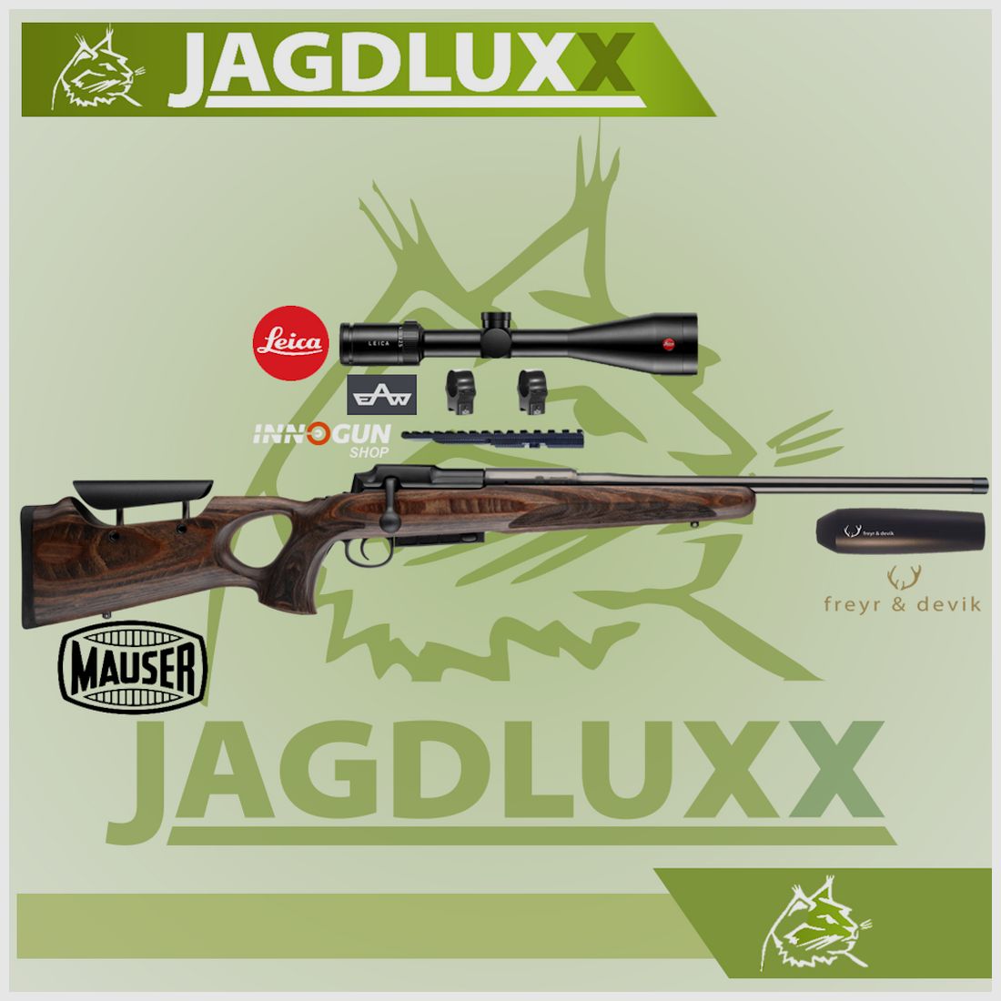 Mauser 25 Max im Set mit Leica Amplus 6 2,5-15x56i und freyr&devik Schalldämpfer