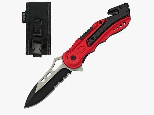 Couteau de sauvetage Power, couteau de poche avec lame partiellement ondulée et étui en nylon