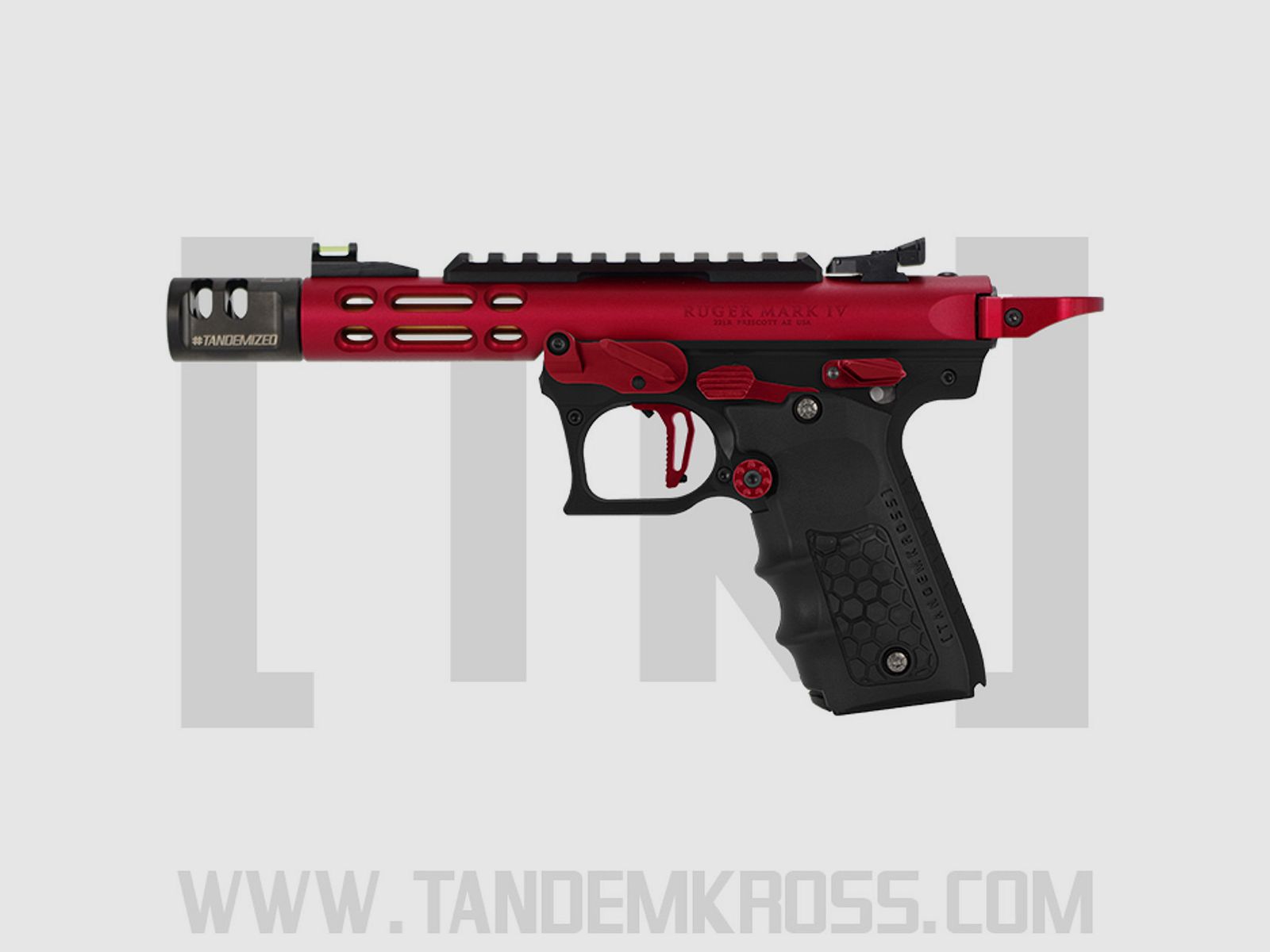 Tandemkross TANDEMIZED Ruger Mark IV 22/45 Race Gun - roter Upper, schwarzer Lower, rote Bedienelemente
