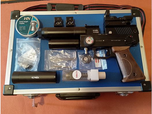 Evanix Viper F-Serie Cal .22 Muy buen estado Set completo con silenciador y maletín