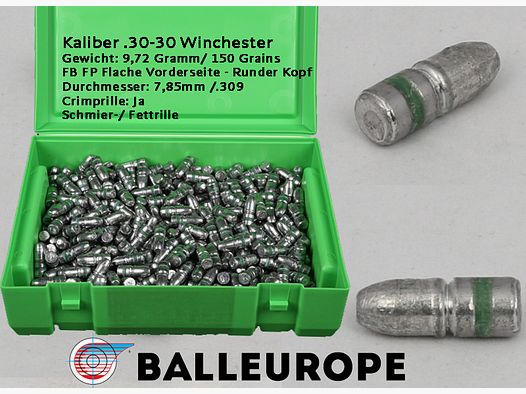 500 x .30-30 Winchester Bleigeschosse 9,72 Gramm 150 Grains FB FP 7.85 309 30-30 UHR Balleurope L51