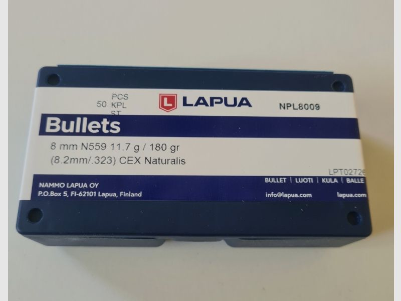 50 Stück Lapua .323 Dia (8mm) Naturalis 180gr # N 559 bleifrei