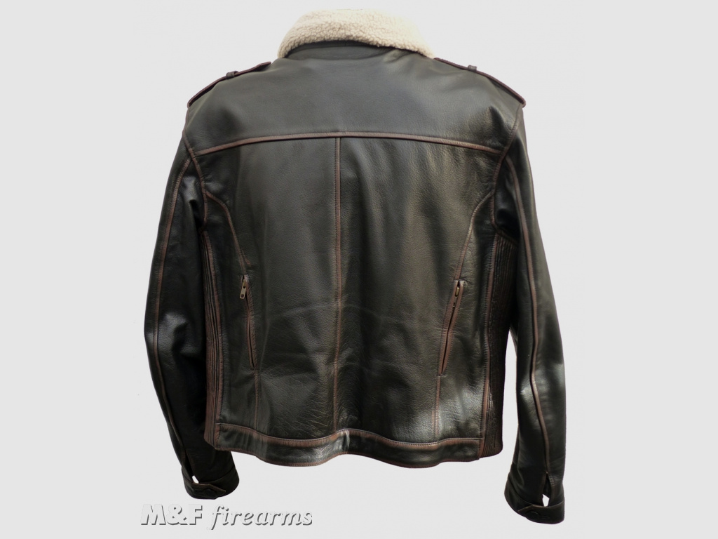 Deutsche Jagdfliegerjacke im Retro-Look aus Rindleder mit herausnehmbarem Webpelz Netz-Innenfutter und Protektoren